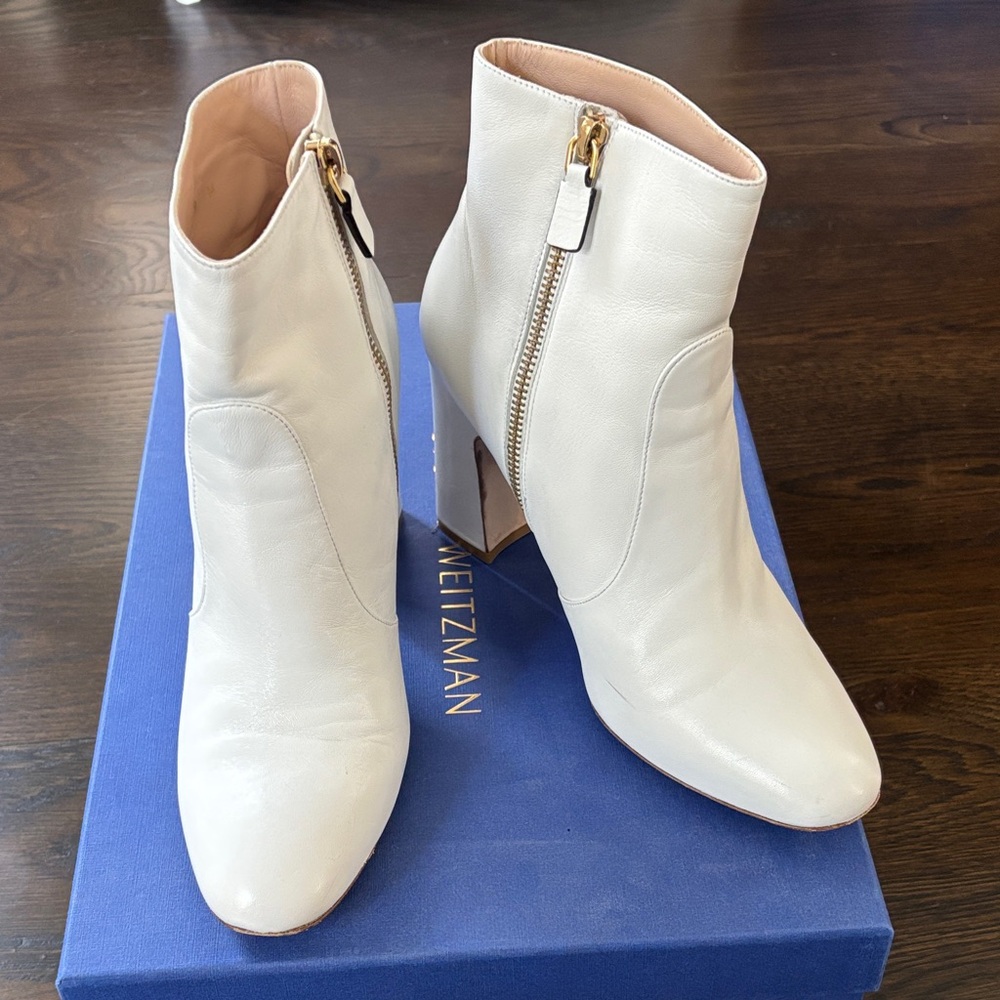 Stuart Weitzman white Ankle Booties with Gold Zipper